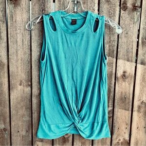 2/$25 Sleeveless Cut out Shoulders with Knot Front Turquoise Medium